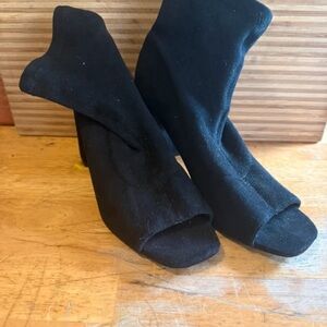Public Desire Black Open-Toe Sock Booties with Block Heel (Suede Look)